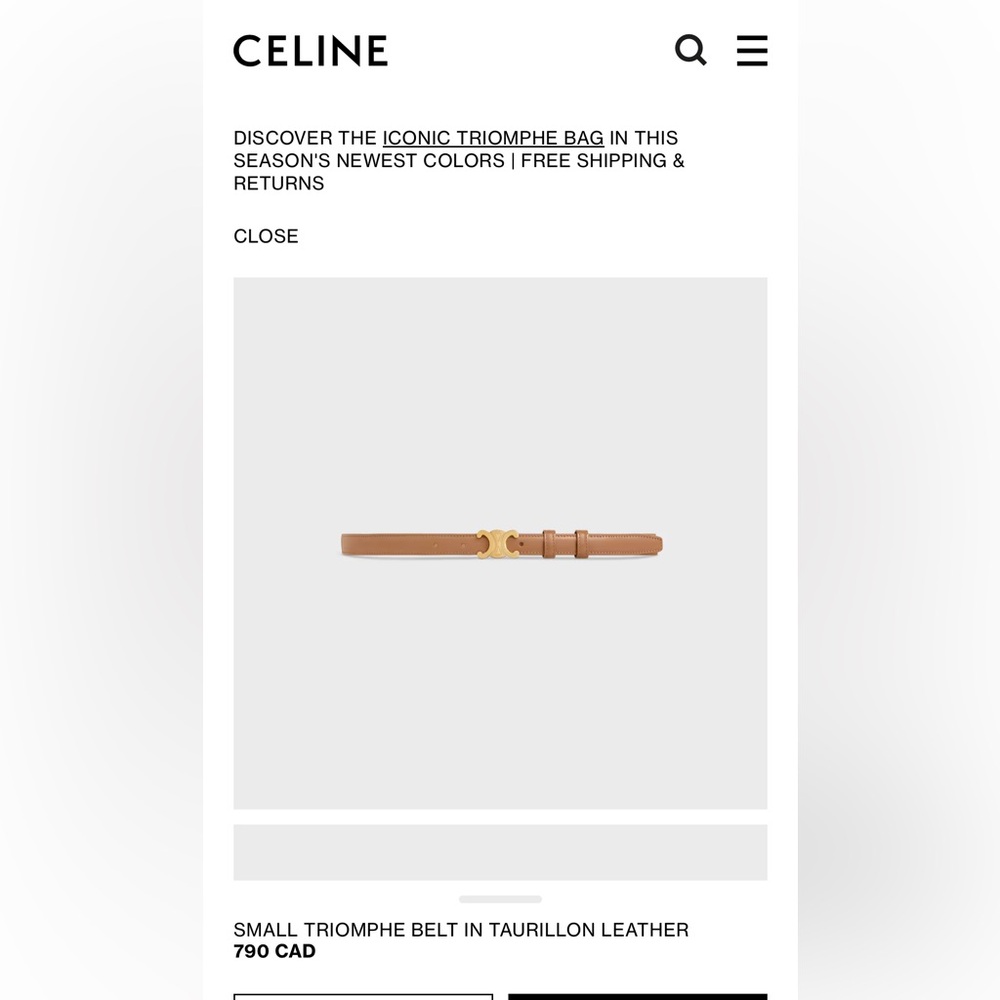 Excellent Condition Celine Small Triomphe Belt in Tan Leather